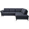 ECKSOFA in Bouclé Dunkelblau  - Schwarz/Dunkelblau, Natur, Textil/Metall (288/233cm) - Valnatura