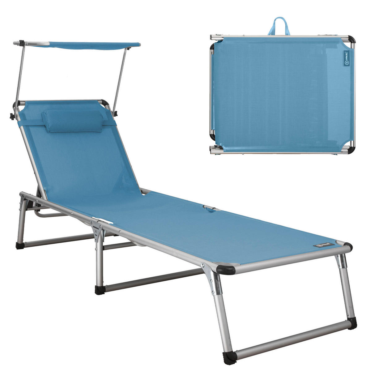 GARTENLIEGE 61/74/190 cm  - Silberfarben/Hellblau, Basics, Textil/Metall (61/74/190cm) - Modante