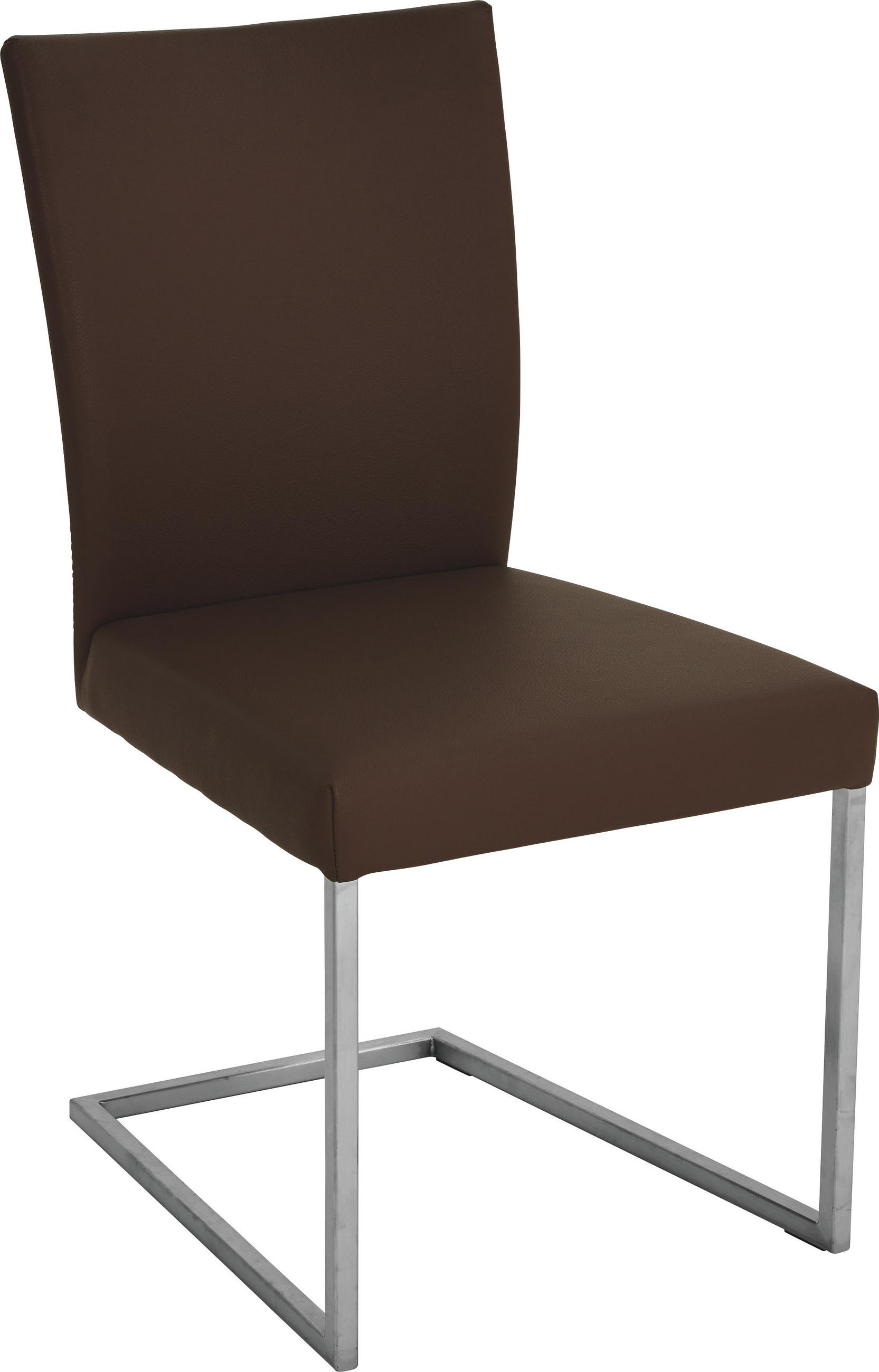 Schwingstuhl in Metall, Leder Edelstahlfarben, Hellbraun