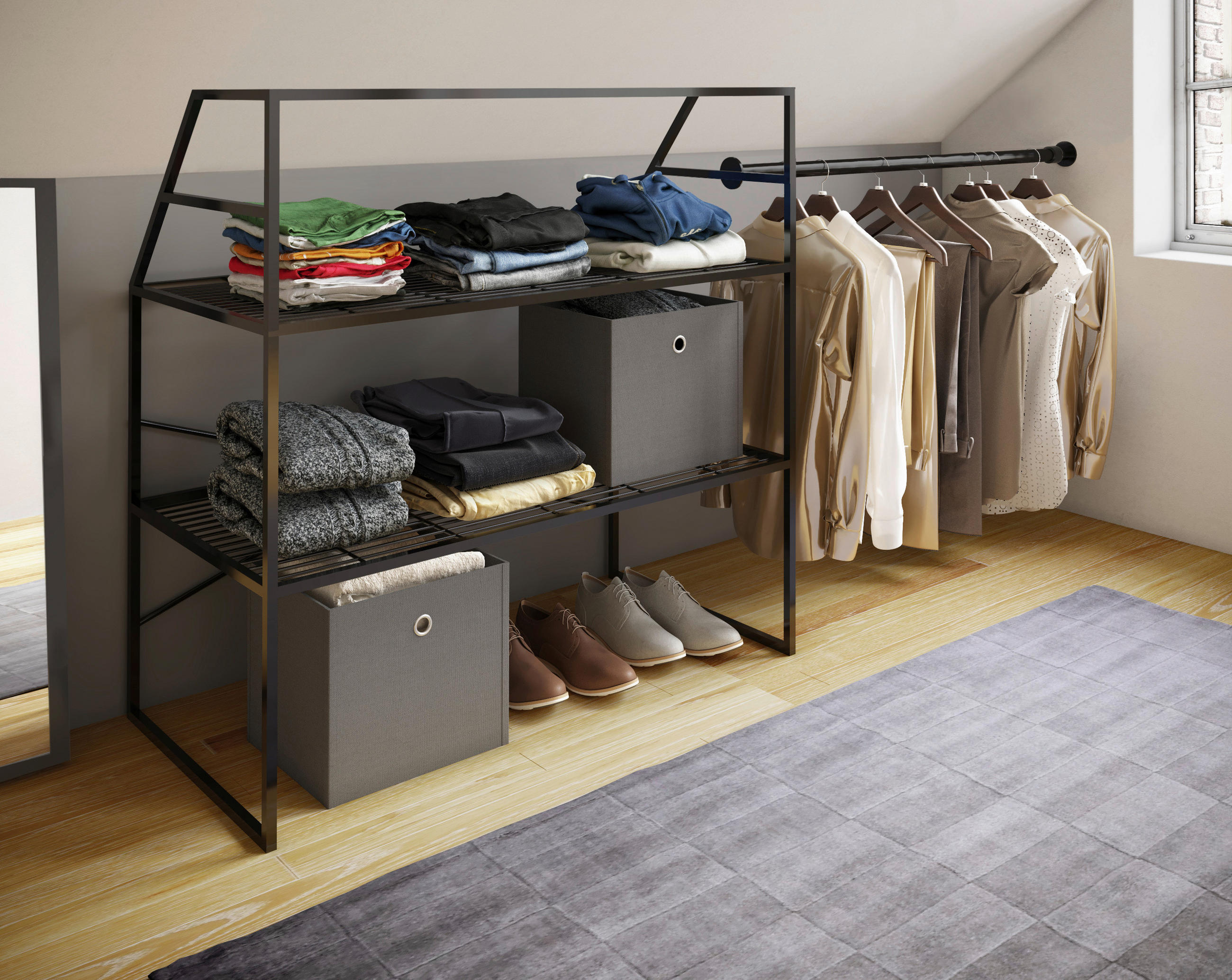 SNEDTAK HYLLA 100/100/50 cm  i svart  - svart, Design, metall (100/100/50cm) - MID.YOU