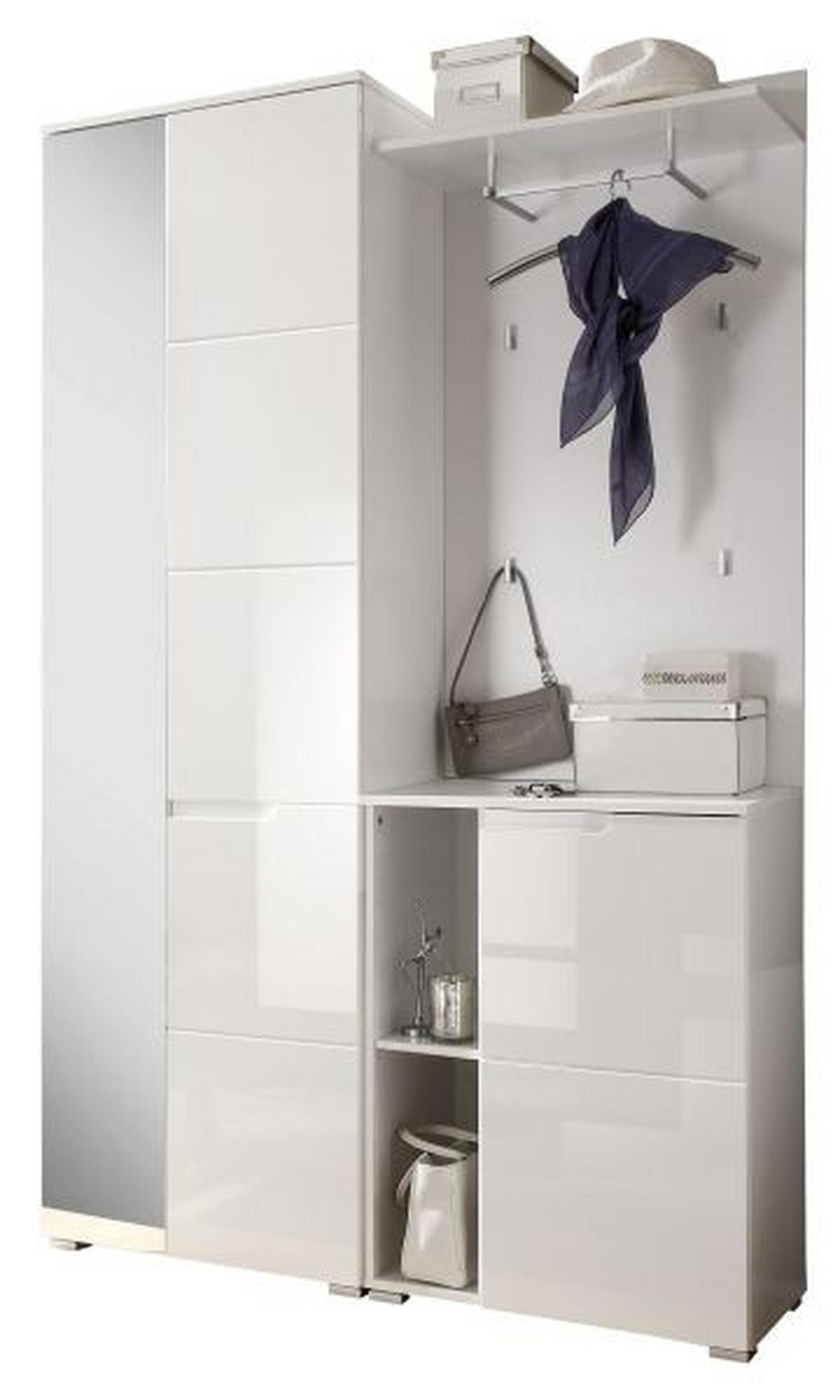 SISTEM ZA PREDSOBLJE  bela  - bela, Osnovno, staklo/pločasti materijal (120/198/40cm) - Xora