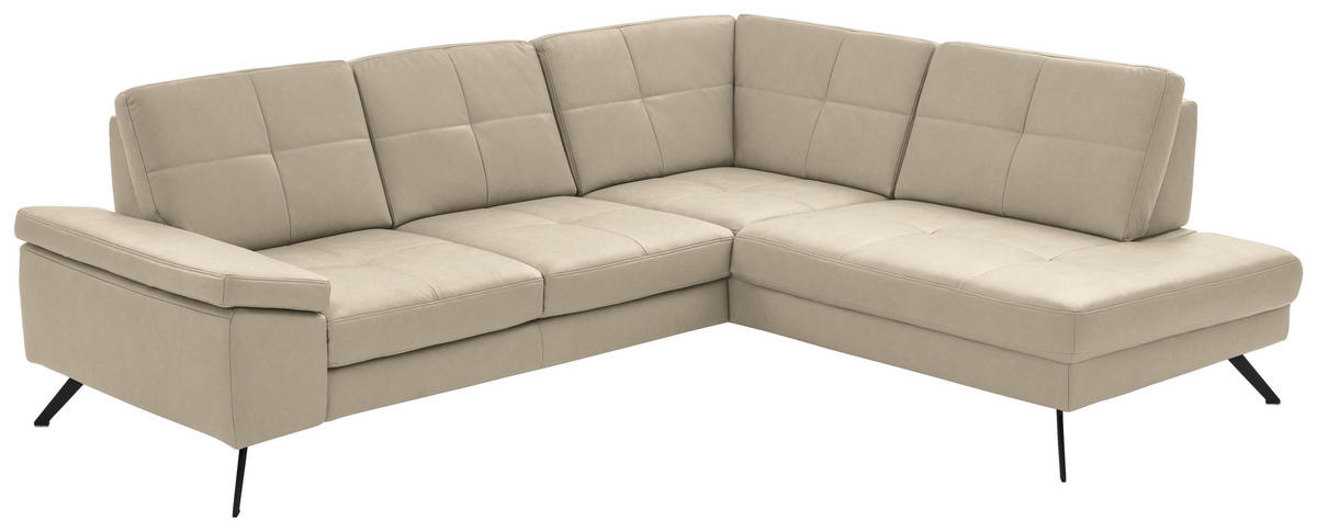 ECKSOFA in Lederlook, Mikrofaser Beige  - Beige/Schwarz, Design, Textil/Metall (261/220cm) - Beldomo System