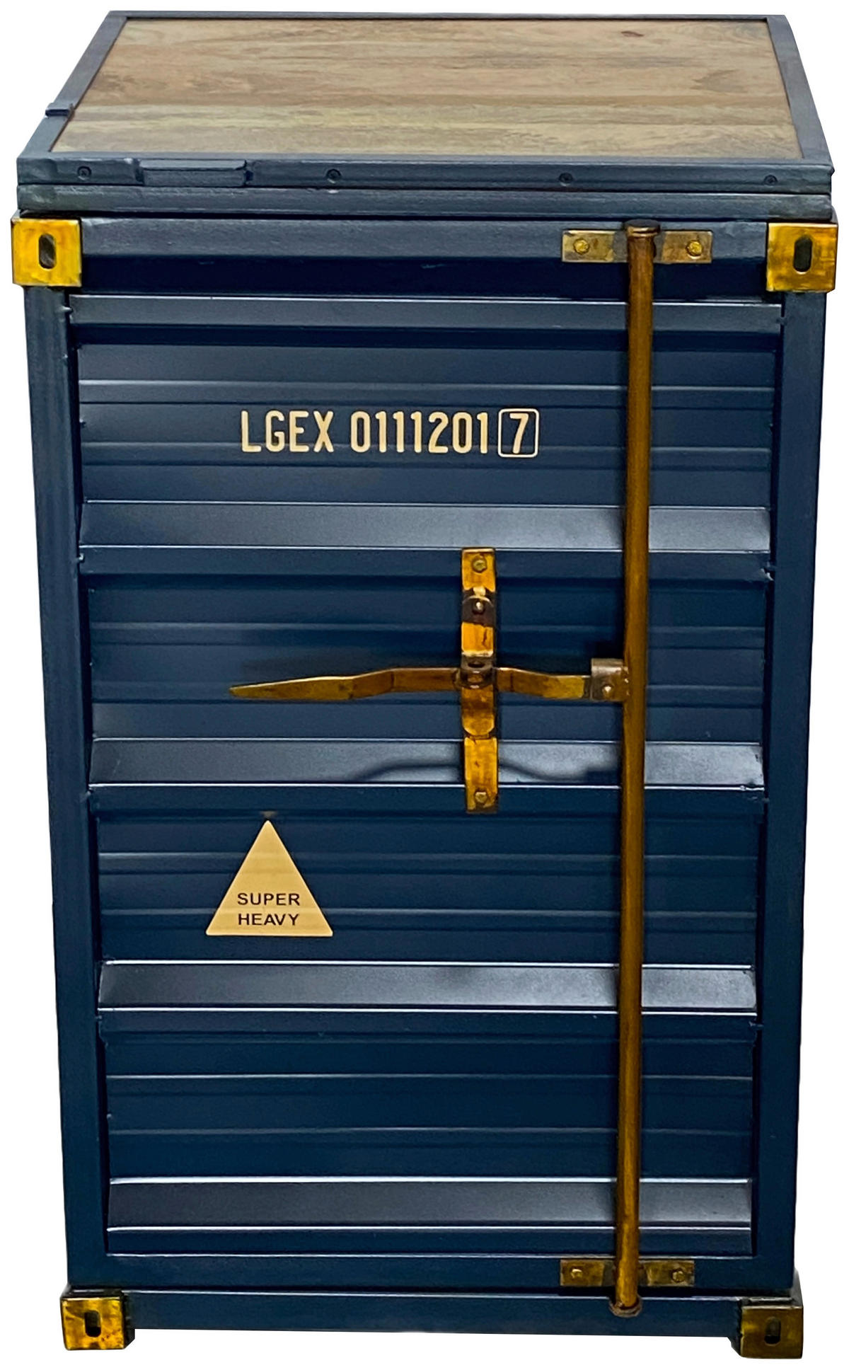 BARSCHRANK Mangoholz Hartholz Blau, Naturfarben, Goldfarben  - Blau/Goldfarben, Trend, Holz/Metall (120/99/48cm) - Ambia Home