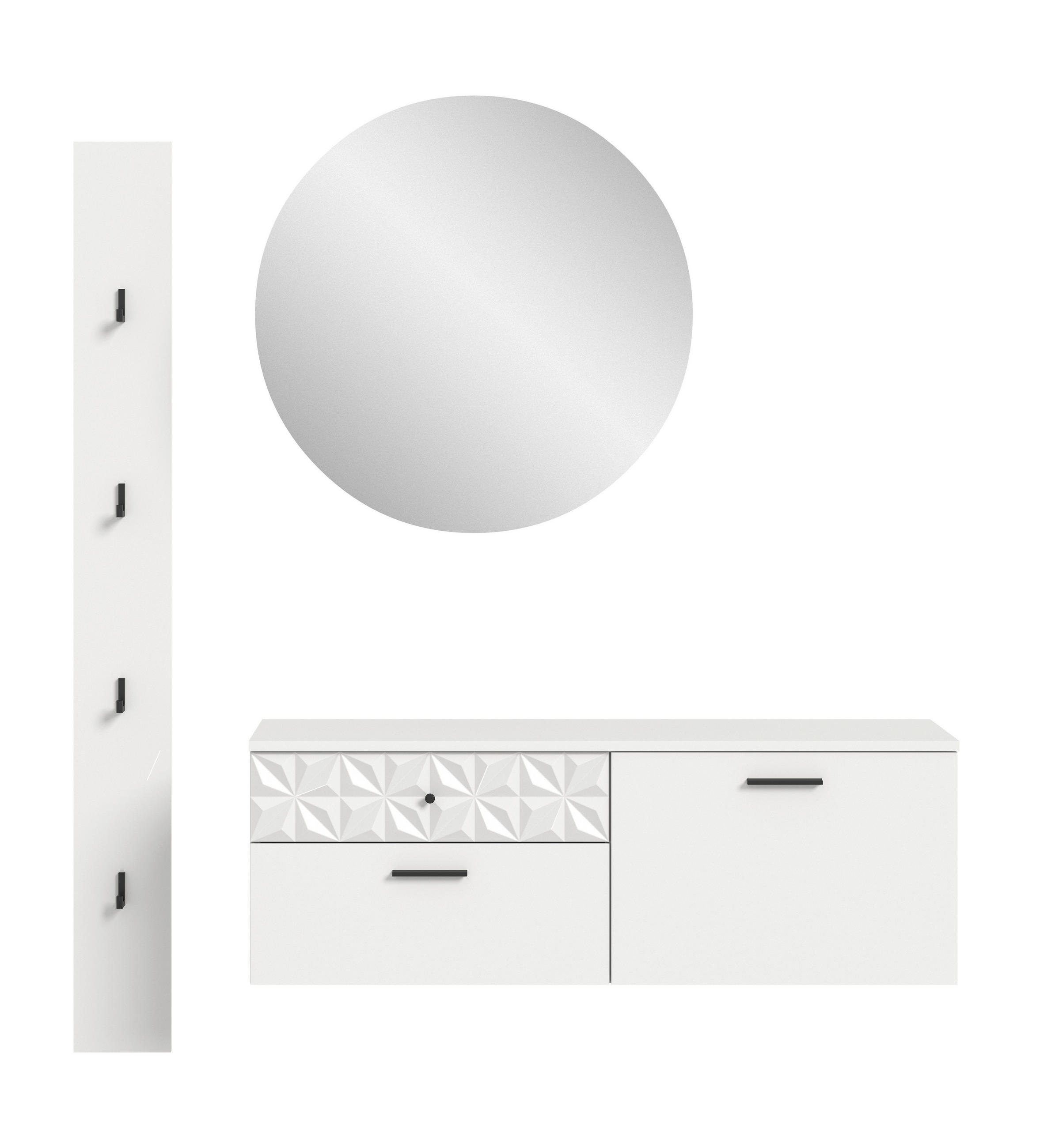 GARDEROBE 3-teilig  in 141/192/34 cm  - Weiß, Design, Glas/Holzwerkstoff (141/192/34cm) - MID.YOU