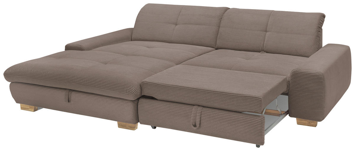 ECKSOFA Greige Cord  - Greige/Eichefarben, Design, Holz/Textil (198/276cm) - SetOne by Musterring