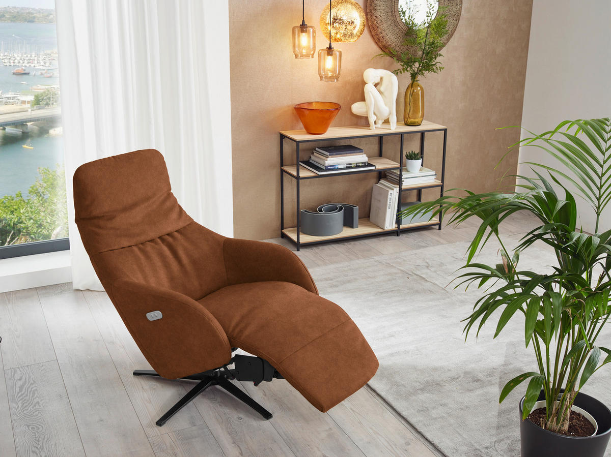 RELAXSESSEL in Textil Cognac  - Cognac/Schwarz, Design, Textil/Metall (77/108/95cm) - Chilliano