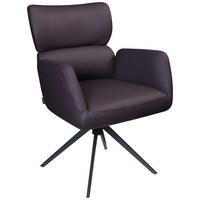 ARMLEHNSTUHL  Lederauswahl, Sitzfläche 360° drehbar, automatische Rückholfunktion  Echtleder  Aubergine  - Aubergine/Schwarz, Design, Leder/Metall (62,5/86,5/67cm) - Milino