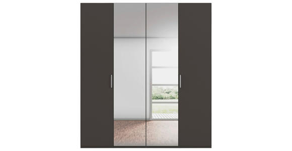 DREHTÜRENSCHRANK 201/223/61 cm,  in Graphitfarben, 4-türig  - Chromfarben/Edelstahlfarben, Basics, Glas/Holzwerkstoff (201/223/61cm) - Novel