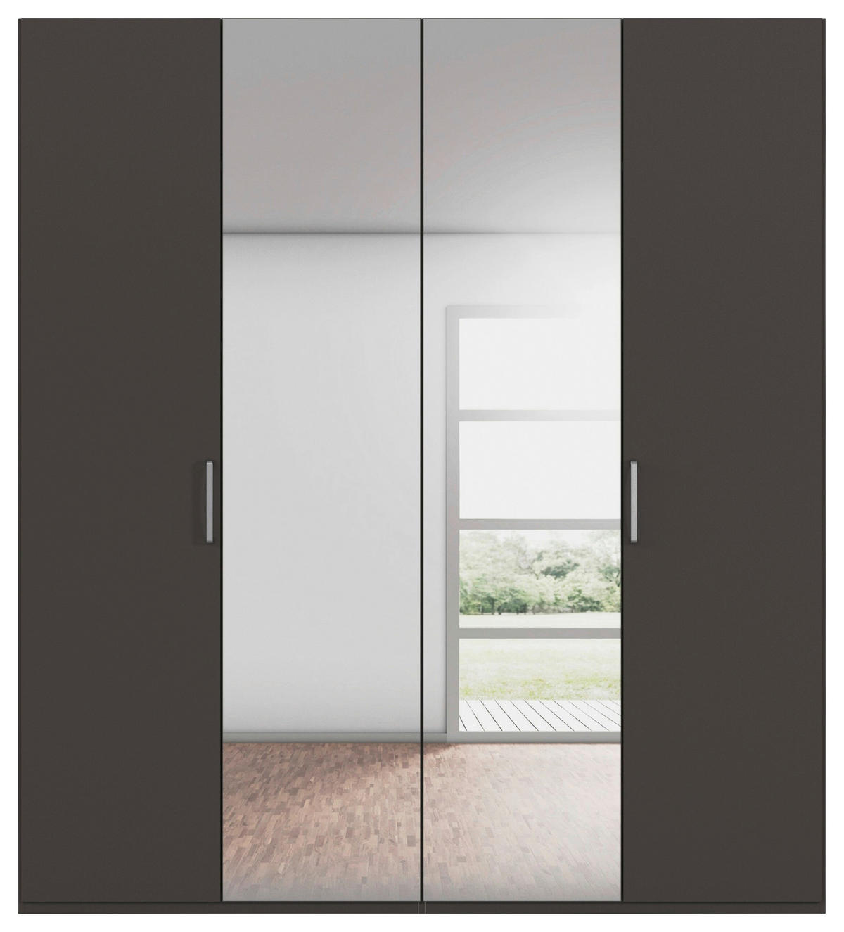 DREHTÜRENSCHRANK 201/223/61 cm,  in Graphitfarben, 4-türig  - Chromfarben/Edelstahlfarben, Basics, Glas/Holzwerkstoff (201/223/61cm) - Novel