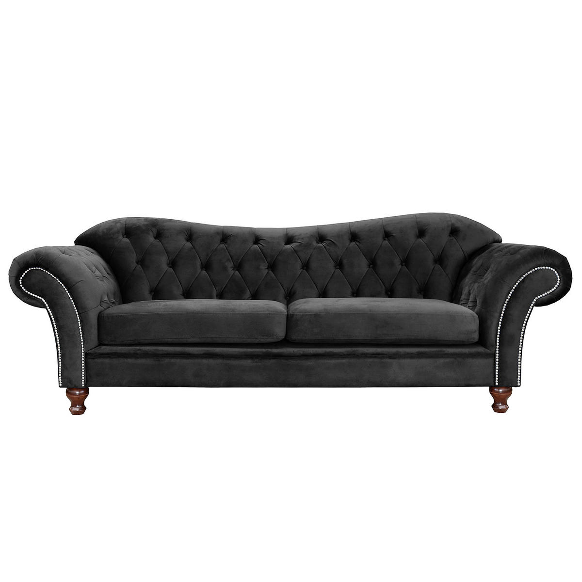 3-SITZER-SOFA SHEFFIELD Mikrofaser Schwarz  - Schwarz/Braun, Design, Holz/Textil (230/92/90cm) - P & B