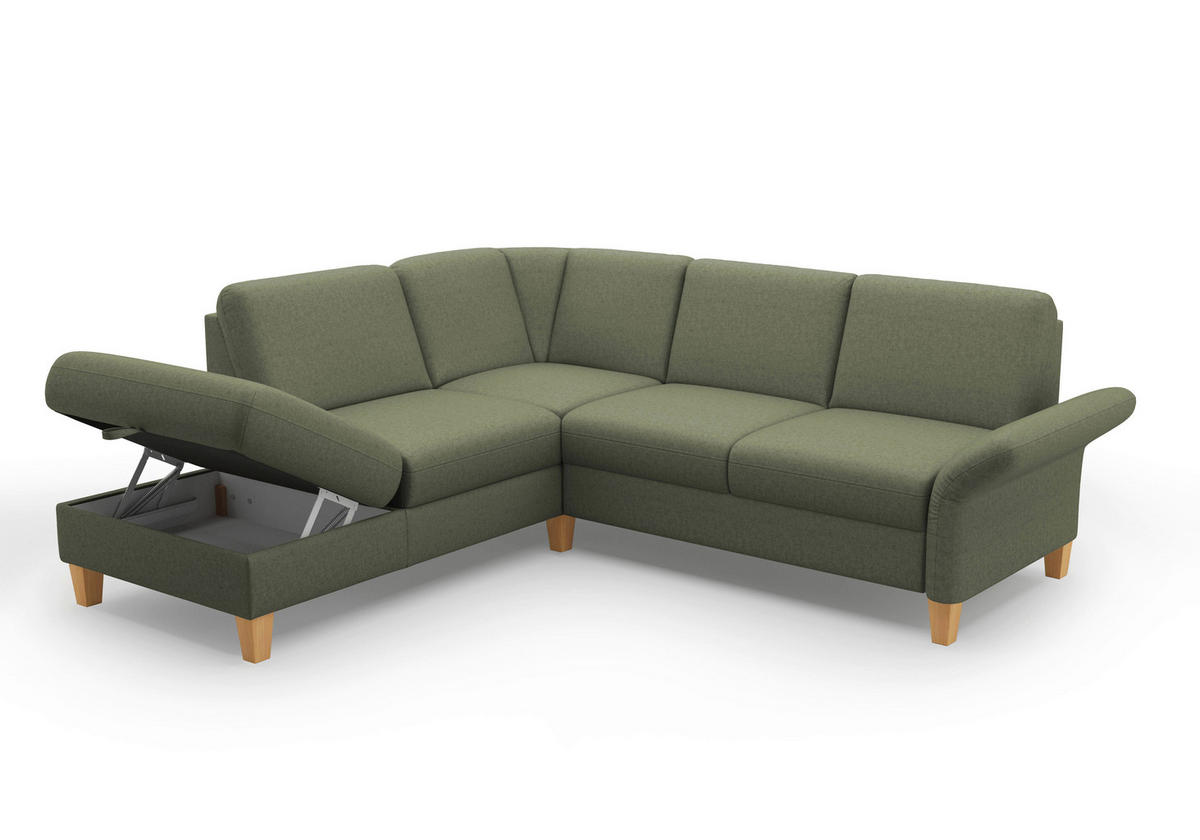 ECKSOFA in Flachgewebe Olivgrün  - Eichefarben/Olivgrün, Konventionell, Holz/Textil (216/240cm) - Sit & More