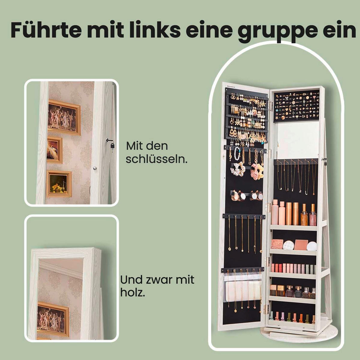 SCHMUCKSCHRANK - Eiche Bianco, Basics, Glas/Holzwerkstoff (55/155cm)