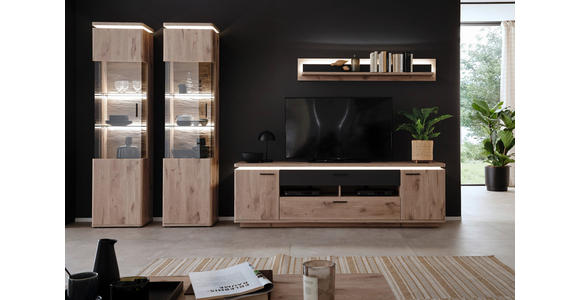 WOHNWAND  in Anthrazit, Eiche dunkel  330/208/50 cm  - Eiche dunkel/Anthrazit, KONVENTIONELL, Glas/Holzwerkstoff (330/208/50cm) - Cantus