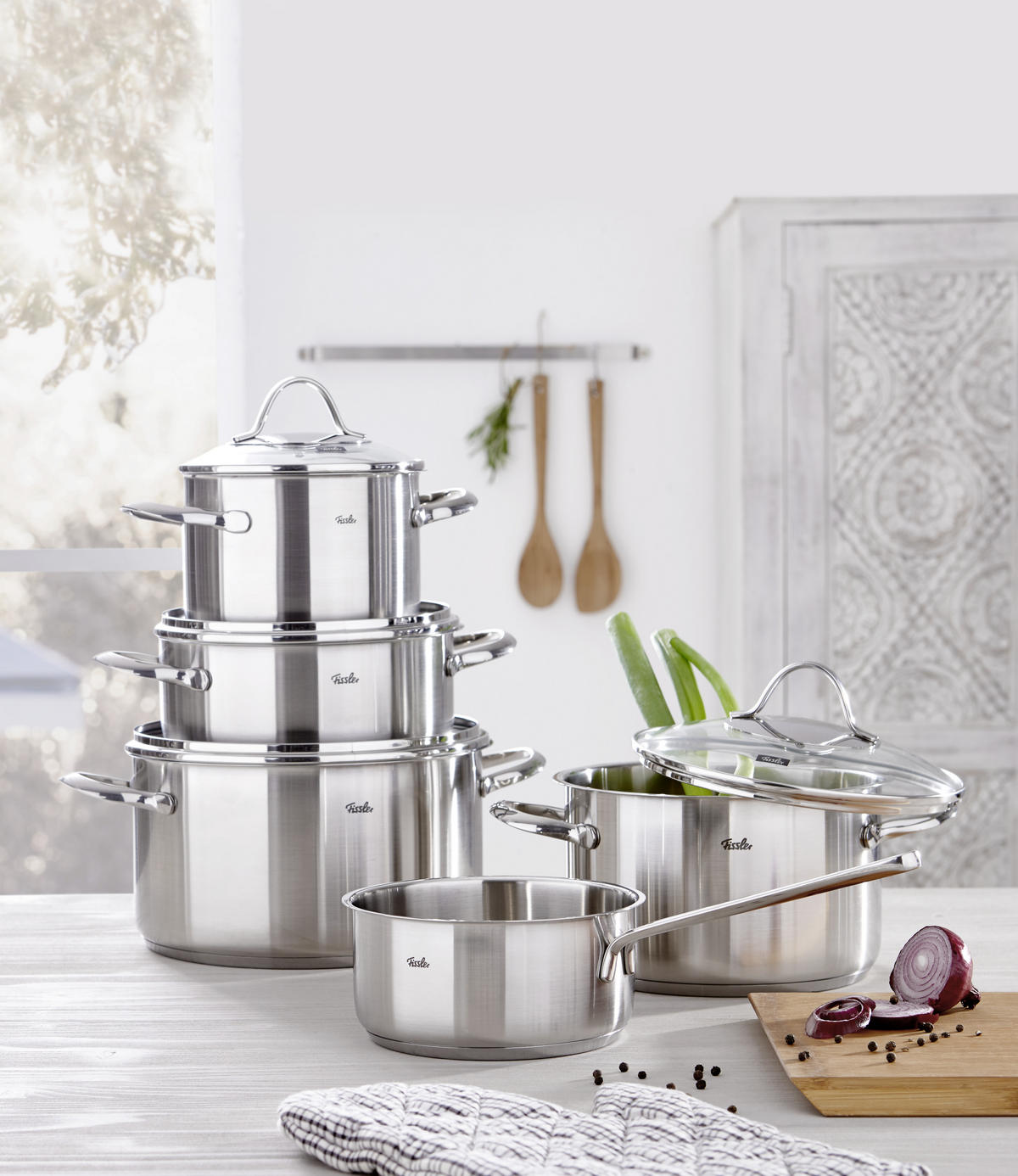 SET POSOD Palermo  - srebrne barve, Basics, kovina/steklo - Fissler