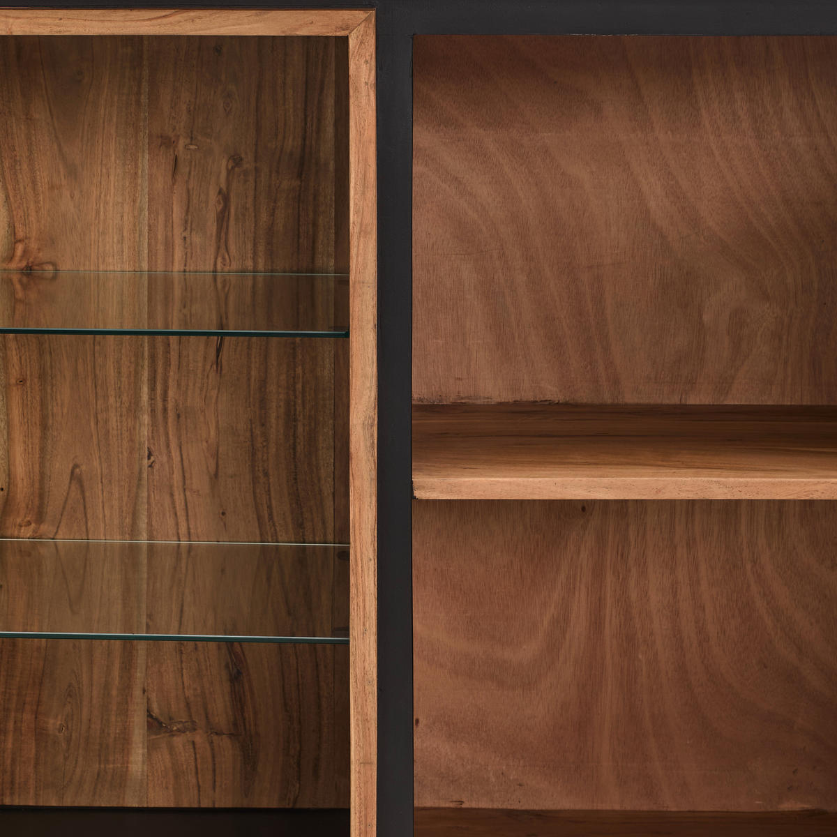 HIGHBOARD  in 115/150/40 cm  - Schwarz/Akaziefarben, Natur, Glas/Holz (115/150/40cm) - Livetastic
