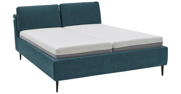 POLSTERBETT Matratze, Lattenrost Blau 160/200 cm  - Hellbraun/Blau, Design, Holz/Textil (160/200cm) - Johann Jakob