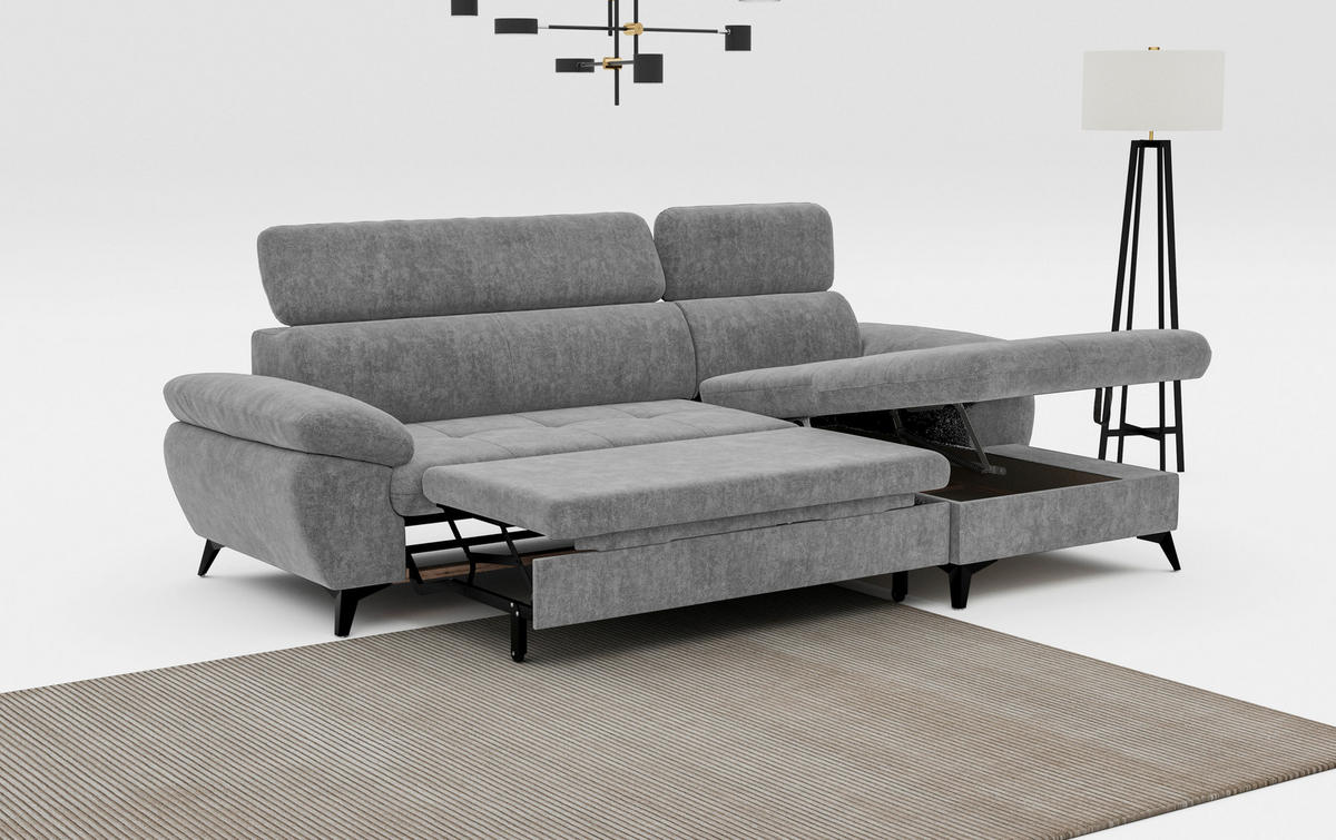 ECKSOFA in Grau  - Schwarz/Grau, Textil/Metall (261/166cm) - MID.YOU