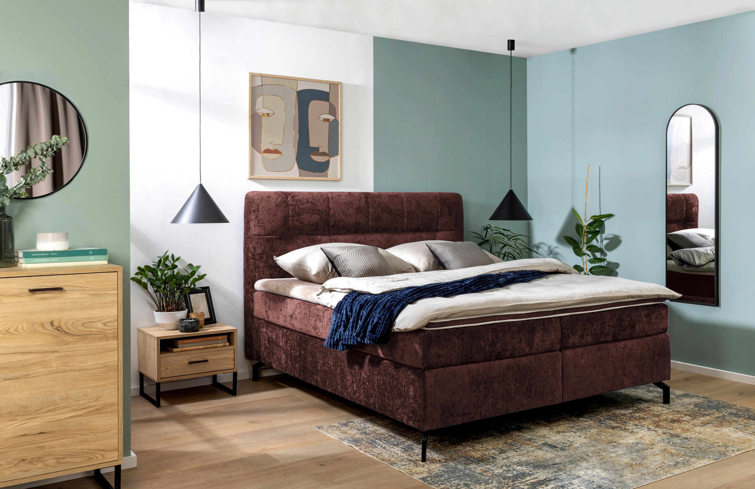 BOXSPRINGBETT 160/200 cm  in Dunkelrot  - Schwarz/Dunkelrot, Design, Textil/Metall (160/200cm) - Esposa