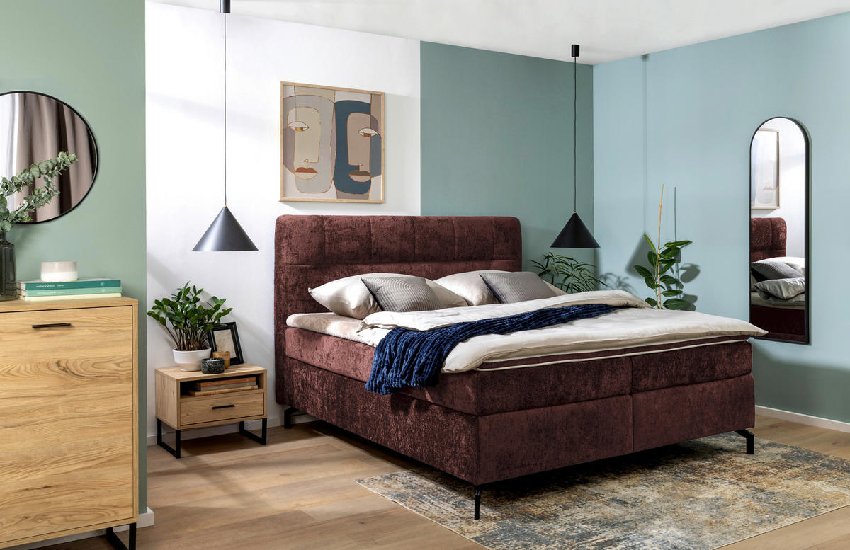 BOXSPRINGBETT 160/200 cm  in Dunkelrot  - Schwarz/Dunkelrot, Design, Textil/Metall (160/200cm) - Esposa