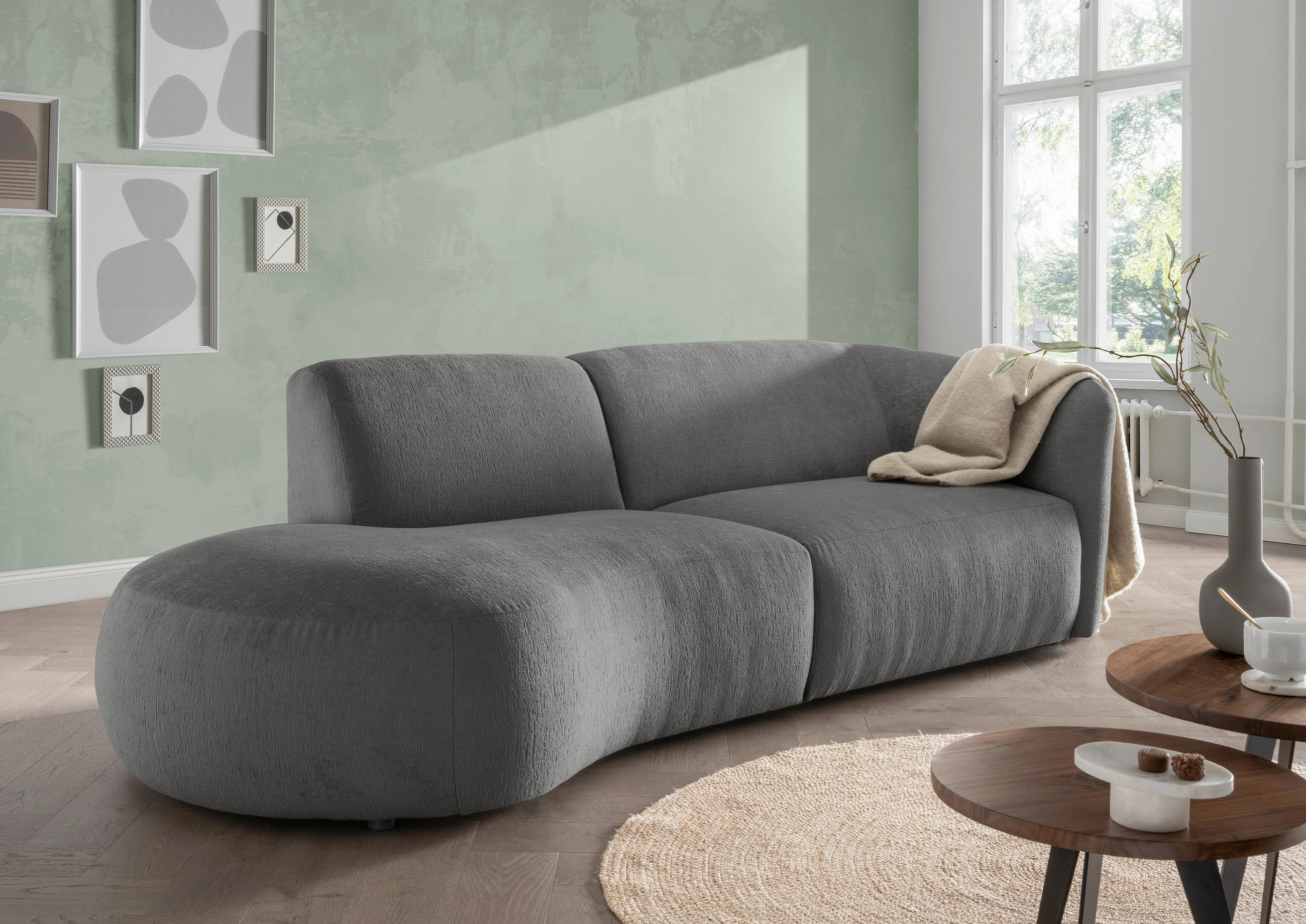 ECKSOFA in Mikrofaser Graubraun - Graubraun/Schwarz, Modern, Kunststoff/Textil (107/238cm) - Livetastic