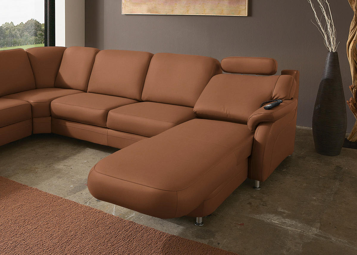 WOHNLANDSCHAFT Echtleder Cognac  - Cognac/Alufarben, Konventionell, Leder/Metall (239/329/165cm) - Beldomo Premium