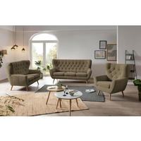 OHRENSESSEL in Webstoff Olivgrün  - Eichefarben/Olivgrün, Design, Holz/Textil (87/101/95cm) - Stylife