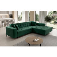 ECKSOFA in Samt Grün  292/196 cm  - Schwarz/Grün, Design, Textil/Metall (292/196cm) - MID.YOU