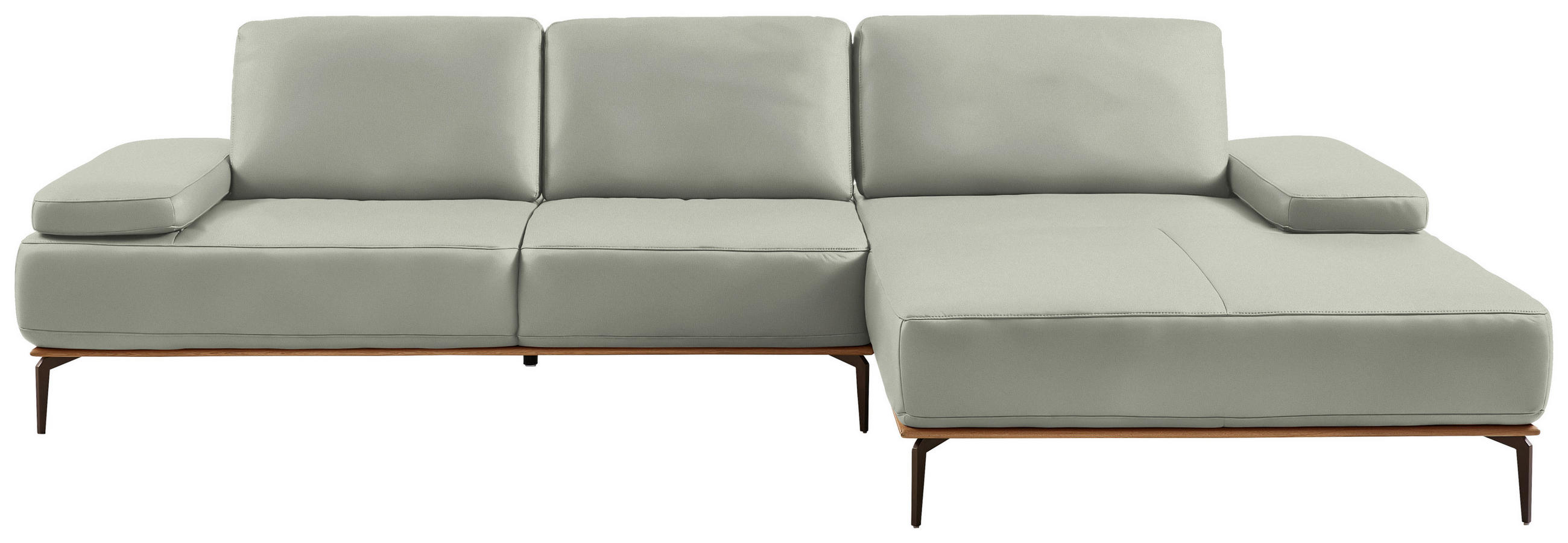 ECKSOFA in Echtleder Hellgrau  314/176 cm  - Hellgrau/Bronzefarben, Design, Leder/Holz (314/176cm) - Valnatura