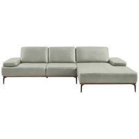 ECKSOFA in Echtleder Hellgrau  - Hellgrau/Bronzefarben, Design, Leder/Holz (314/176cm) - Valnatura