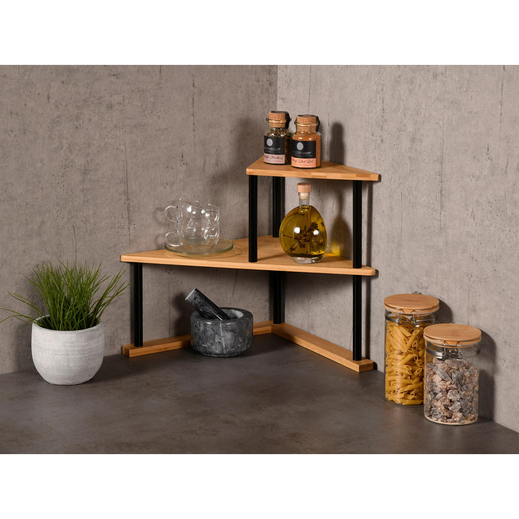 Thumbnail - Küchenregal, Schwarz, Hellbraun, Holz, Metall, Bambus, 52x39x29.5 cm, FSC 100%, Küchen, Küchenmöbel, Küchenregale
