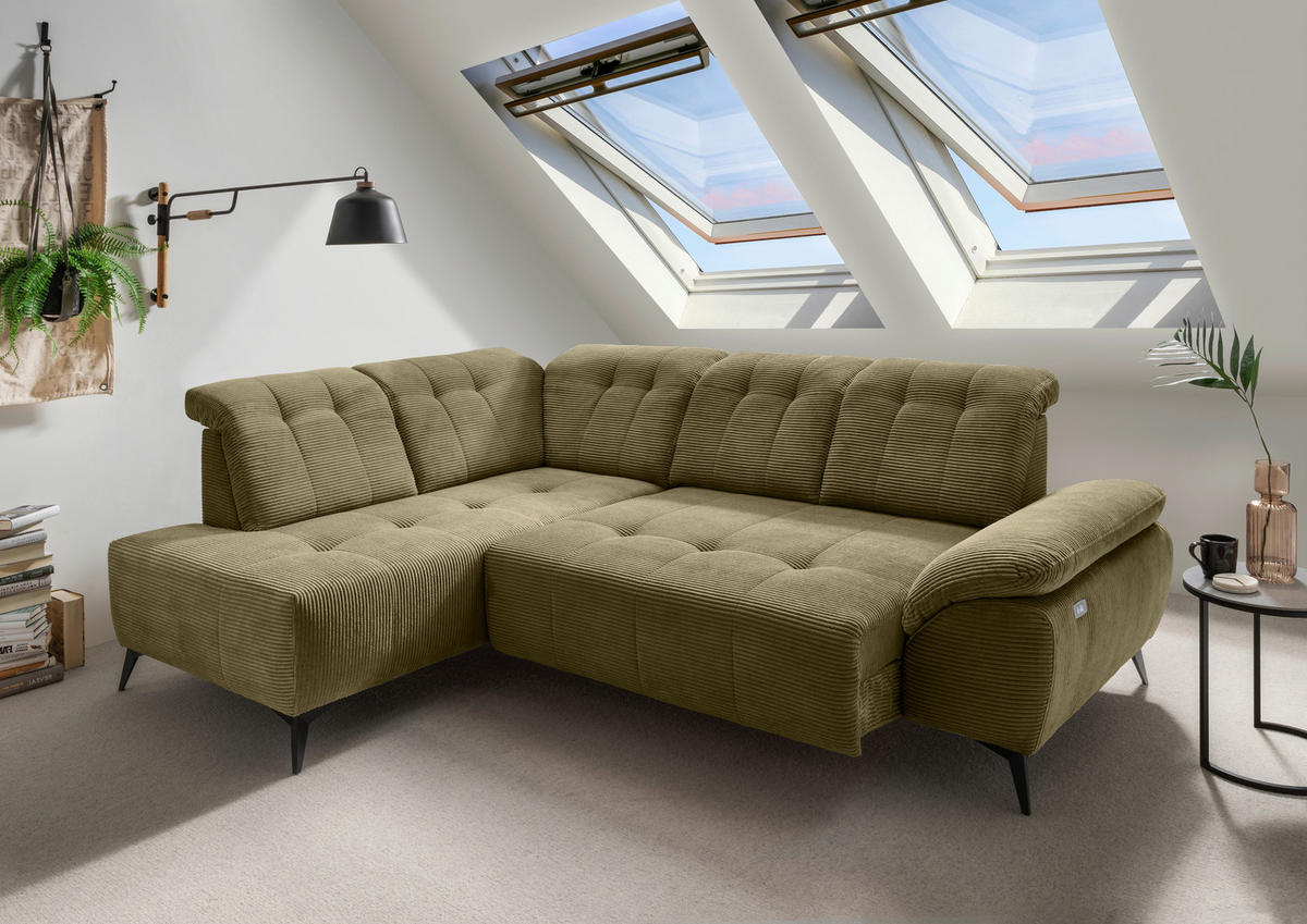 ECKSOFA in Cord Olivgrün  - Schwarz/Olivgrün, Modern, Textil/Metall (200/272cm) - Livetastic