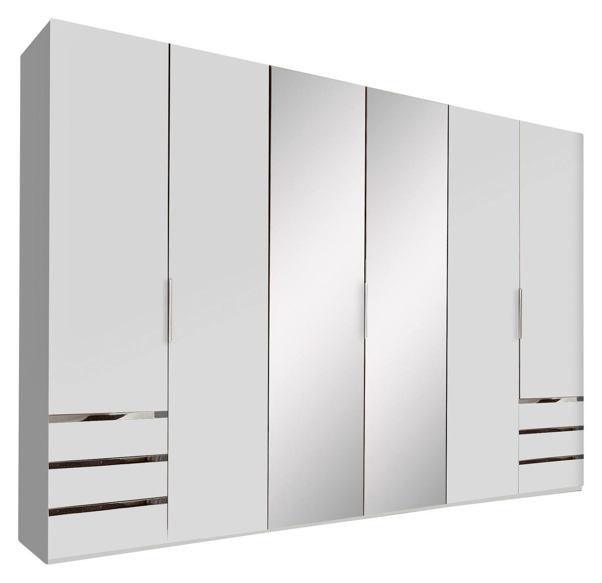 DREHTÜRENSCHRANK 300/216/58 cm 6-türig Silberfarben, Weiß  - Chromfarben/Silberfarben, MODERN, Glas/Holzwerkstoff (300/216/58cm) - MID.YOU