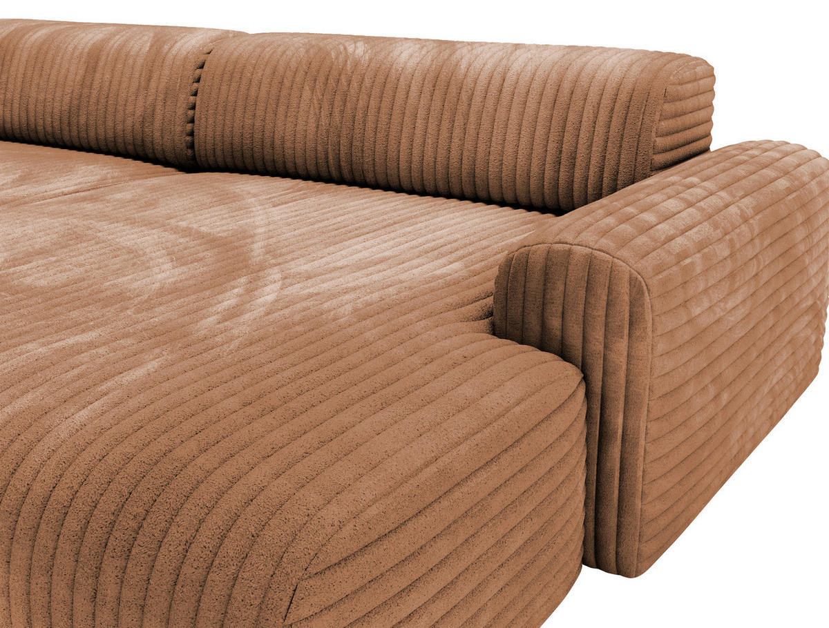 ECKSOFA Hellbraun Cord  - Hellbraun/Schwarz, Design, Kunststoff/Textil (292/178cm) - home24
