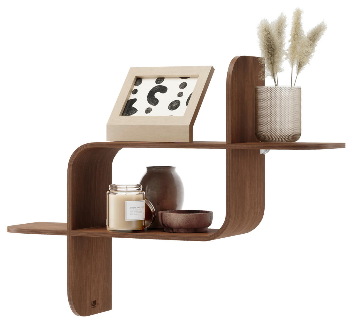 WANDREGAL  - Walnussfarben, Design, Holz (15,2/46,9/52,2cm) - Umbra