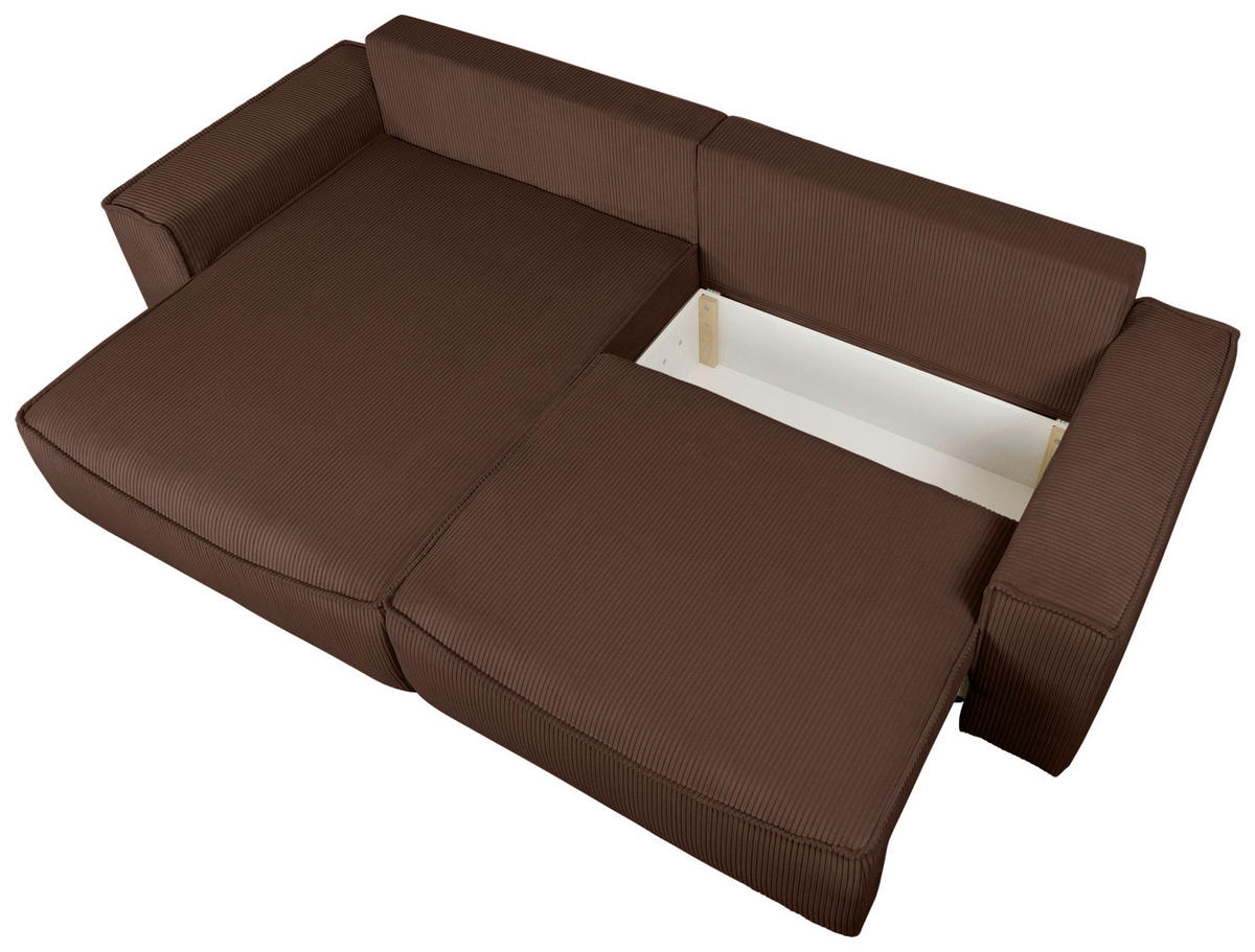 ECKSOFA Dunkelbraun Cord  - Dunkelbraun/Schwarz, KONVENTIONELL, Kunststoff/Textil (148/265cm) - Carryhome