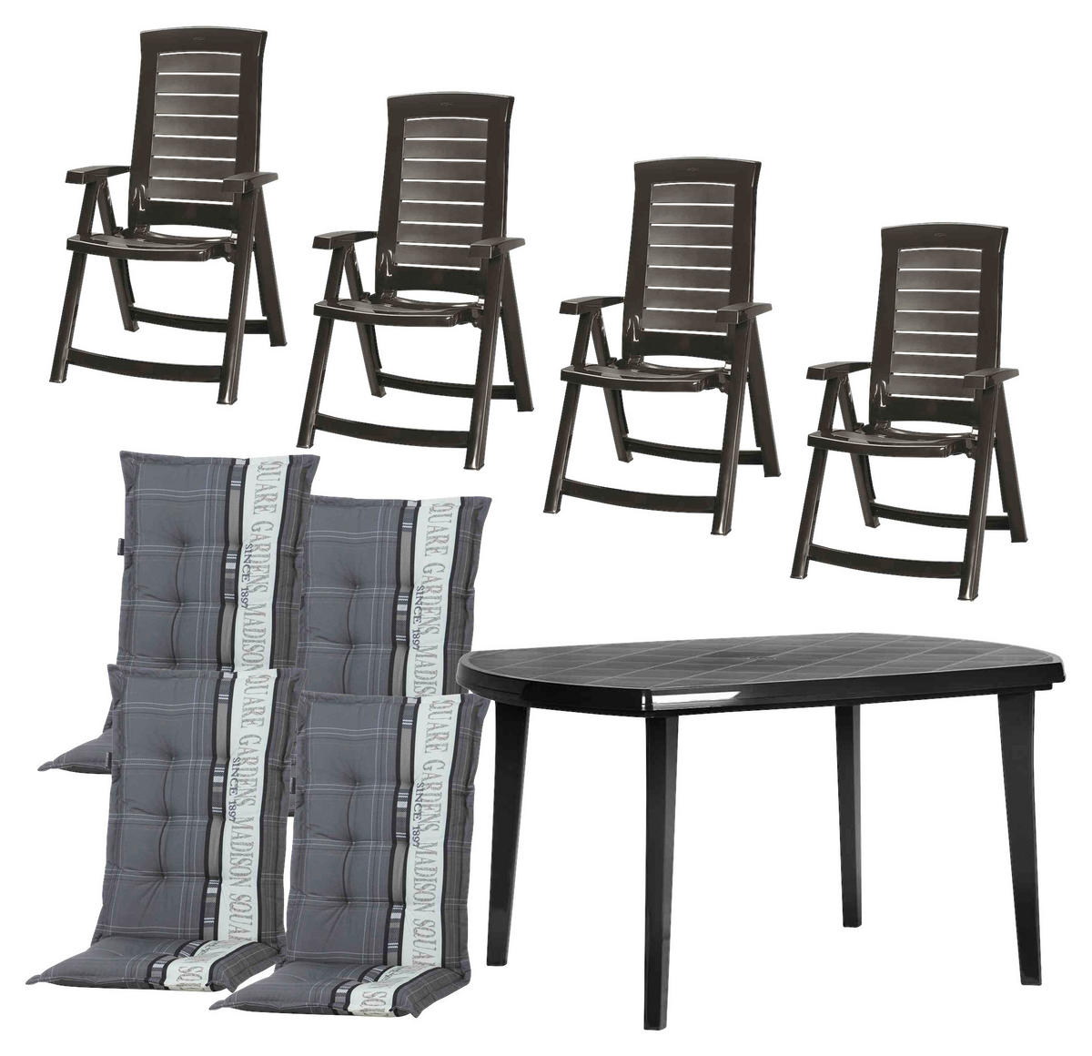 GARTENSET 9-teilig 9-teilig  - Graphitfarben/Grau, KONVENTIONELL, Kunststoff/Textil - Siena Garden