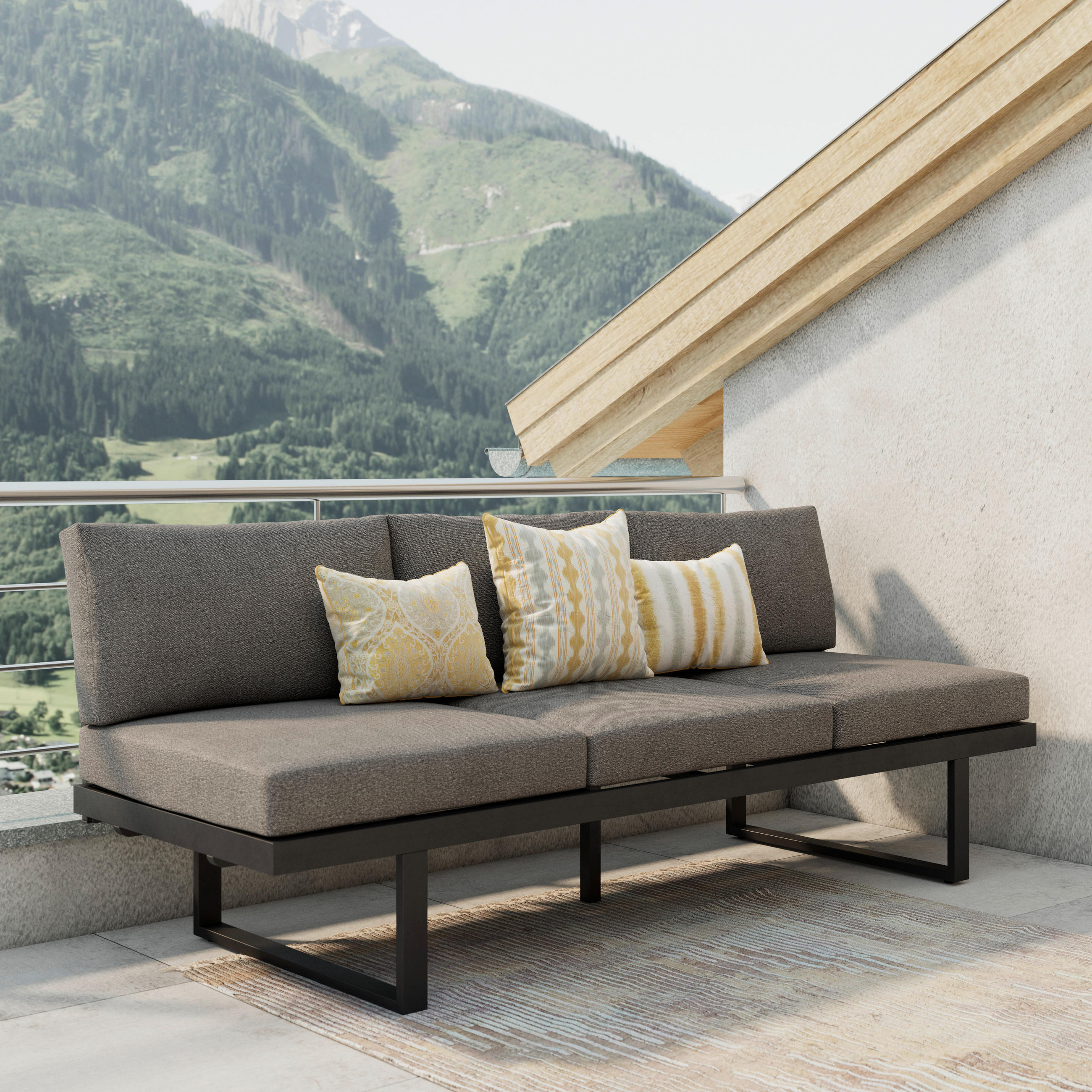 LOUNGESOFA  - Dunkelgrau/Anthrazit, Modern, Textil/Metall (198/72/77cm) - Ambia Garden