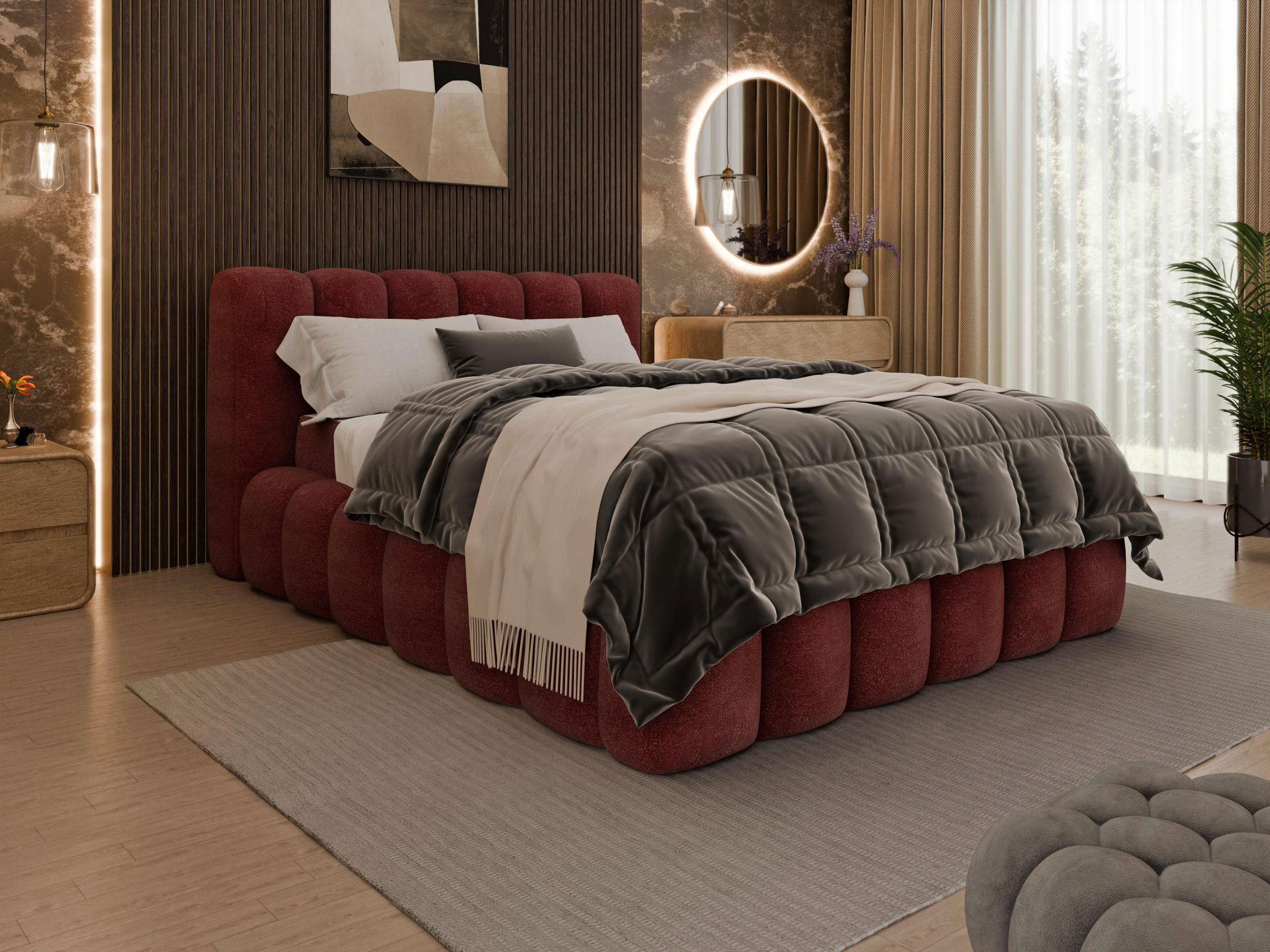 POLSTERBETT Bettkasten 140/200 cm  in Bordeaux  - Bordeaux/Schwarz, Trend, Kunststoff/Textil (140/200cm) - Esposa