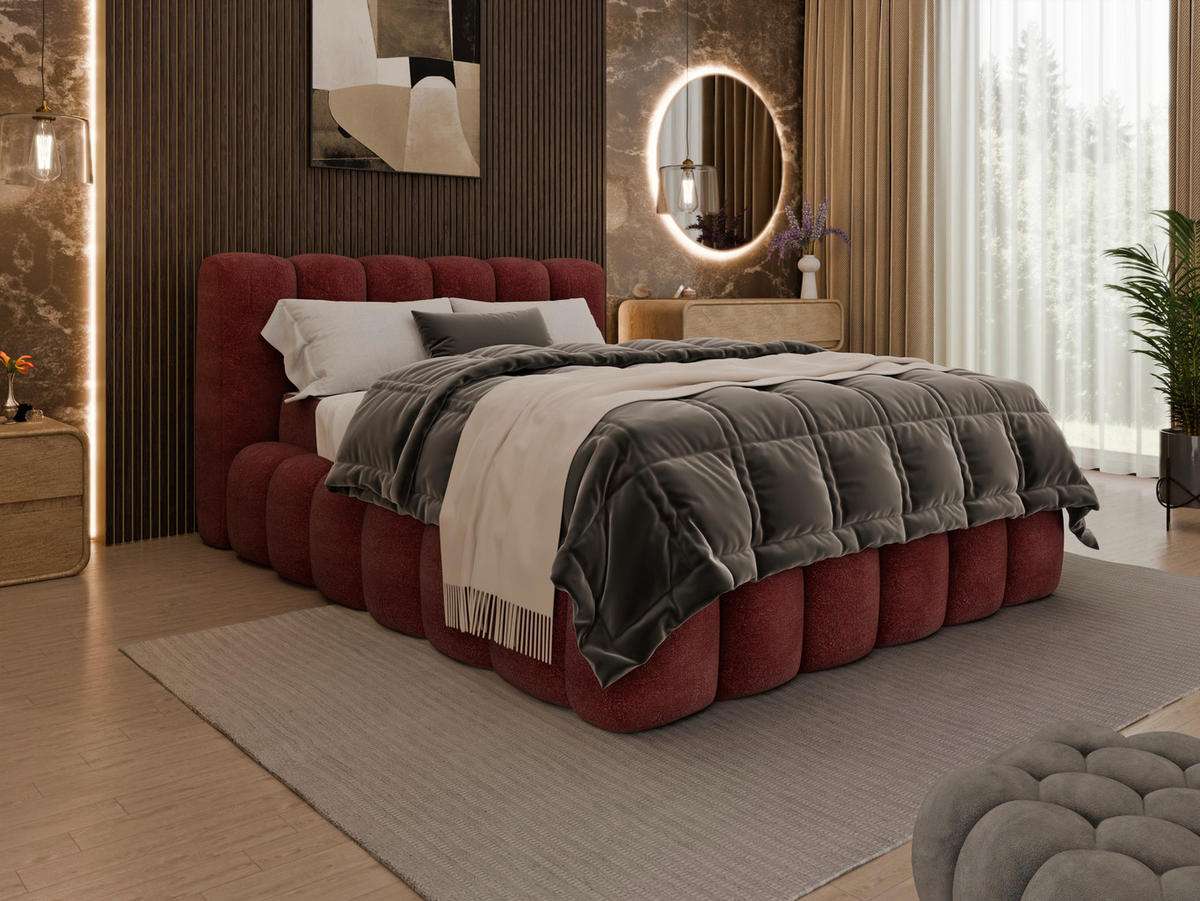 POLSTERBETT Bettkasten 140/200 cm  in Bordeaux  - Bordeaux/Schwarz, Trend, Kunststoff/Textil (140/200cm) - Esposa