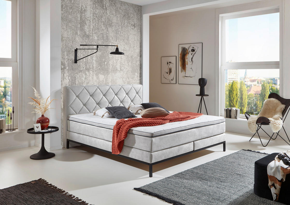 BOXSPRINGBETT 180/200 cm  in Silberfarben  - Silberfarben/Schwarz, KONVENTIONELL, Textil/Metall (180/200cm) - Carryhome