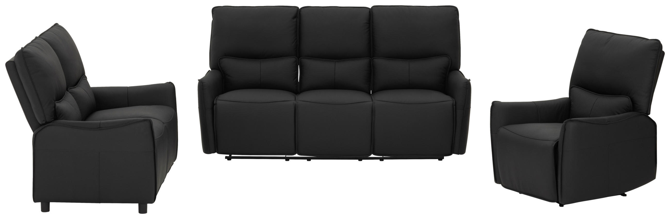 SITZGARNITUR  in Echtleder Schwarz  - Schwarz, KONVENTIONELL, Leder/Kunststoff (191/139/82/99/96cm) - MID.YOU