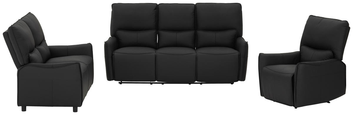 SITZGARNITUR  in Echtleder Schwarz  - Schwarz, KONVENTIONELL, Leder/Kunststoff (191/139/82/99/96cm) - MID.YOU