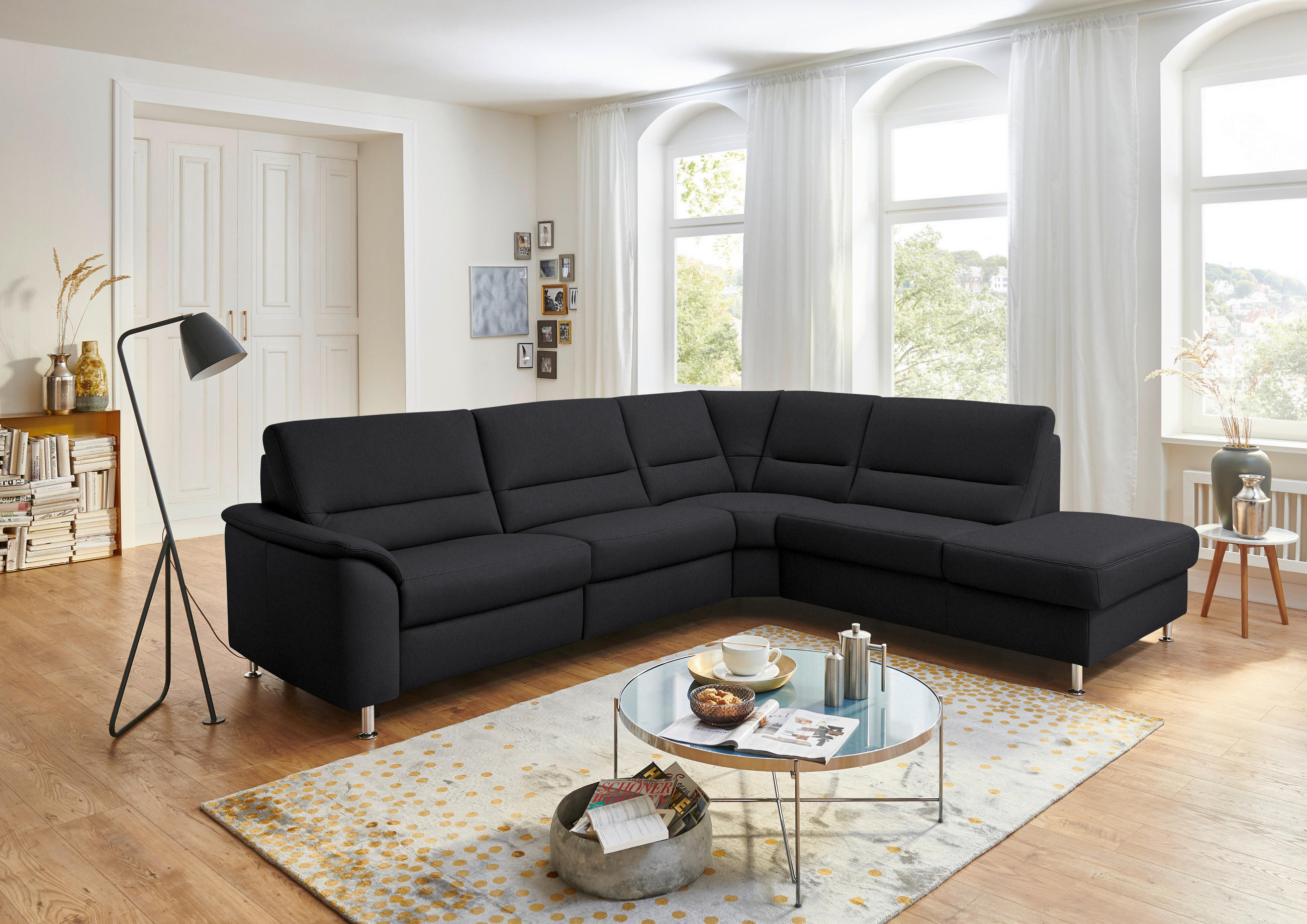 ECKSOFA in Echtleder Anthrazit  290/249 cm  - Anthrazit/Alufarben, KONVENTIONELL, Leder/Metall (290/249cm) - Beldomo Premium