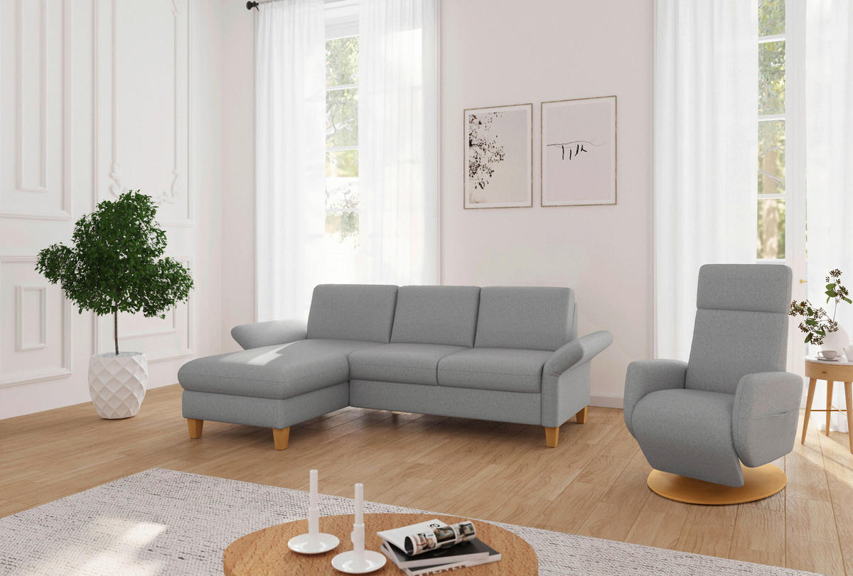 ECKSOFA ROCHELLE E Hellgrau Flachgewebe  - Eichefarben/Hellgrau, KONVENTIONELL, Holz/Textil (164/251cm) - Sit & More