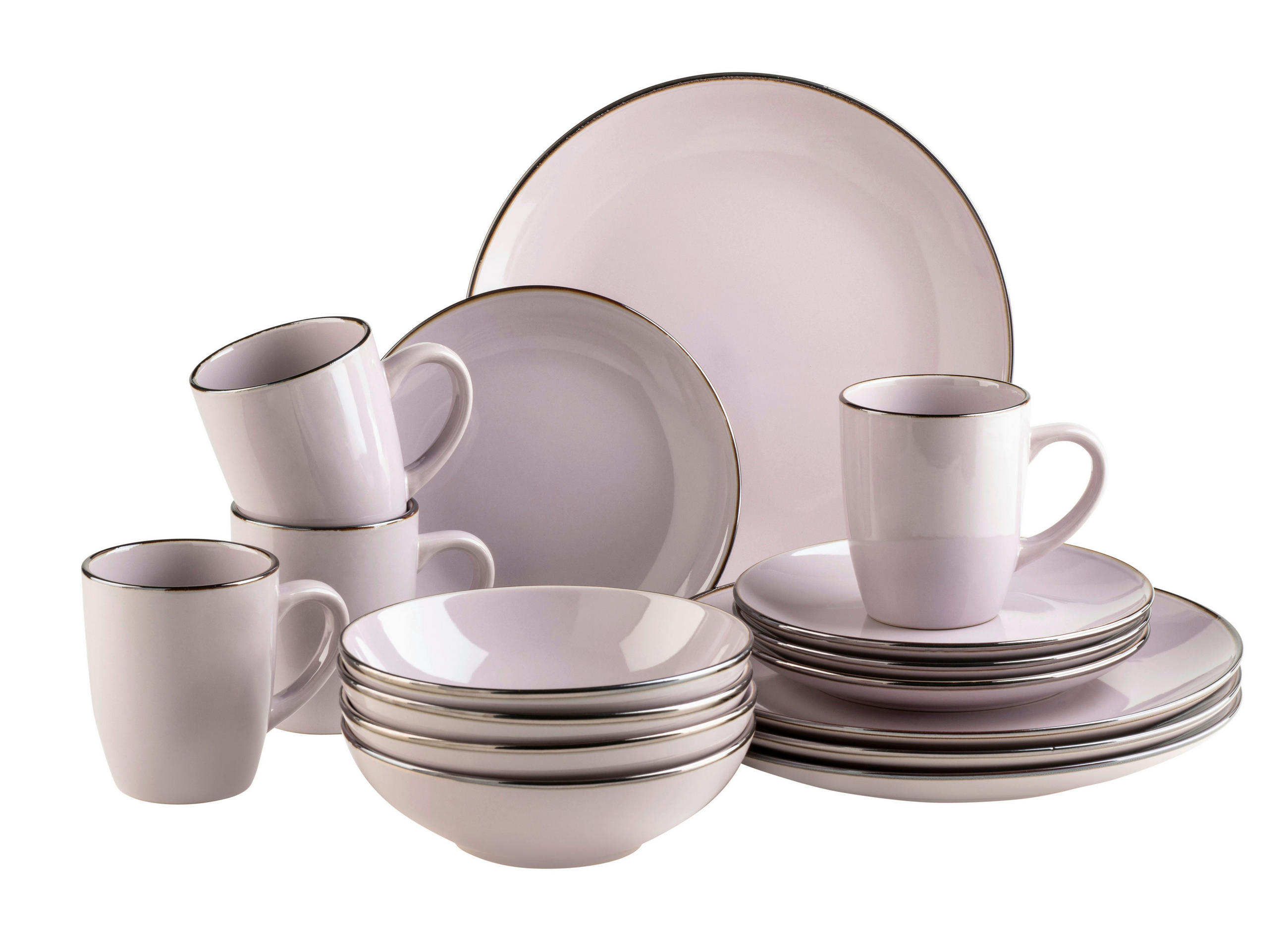 KOMPLETT SERVIS Metallic Rim 16 delar  - mörkrosa, Basics, keramik - Mäser