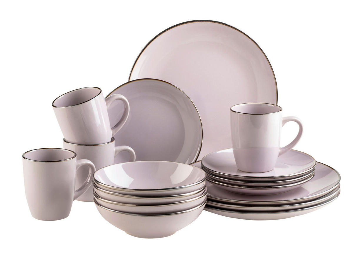 KOMBISERVICE Dunkelrosa Metallic Rim 16-teilig 4 Personen  - Dunkelrosa, Basics, Keramik - Mäser