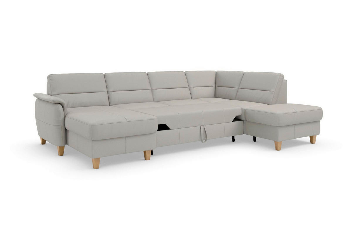 WOHNLANDSCHAFT PALMERA E in Echtleder Hellgrau  - Eichefarben/Hellgrau, Basics, Leder/Holz (163/308/212cm) - Sit & More
