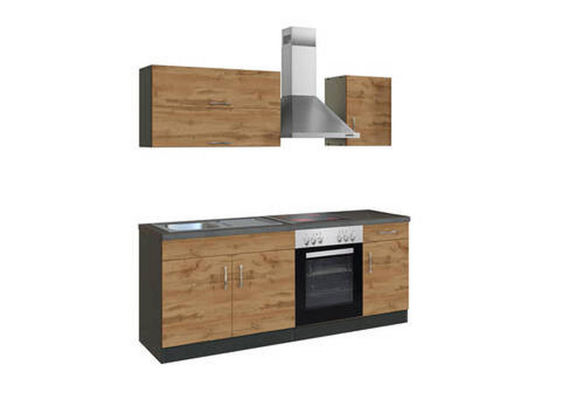 KÜCHENBLOCK 210 cm   in Schieferfarben, Eiche Wotan  - Chromfarben/Schieferfarben, Modern, Holzwerkstoff/Metall (210cm) - Held