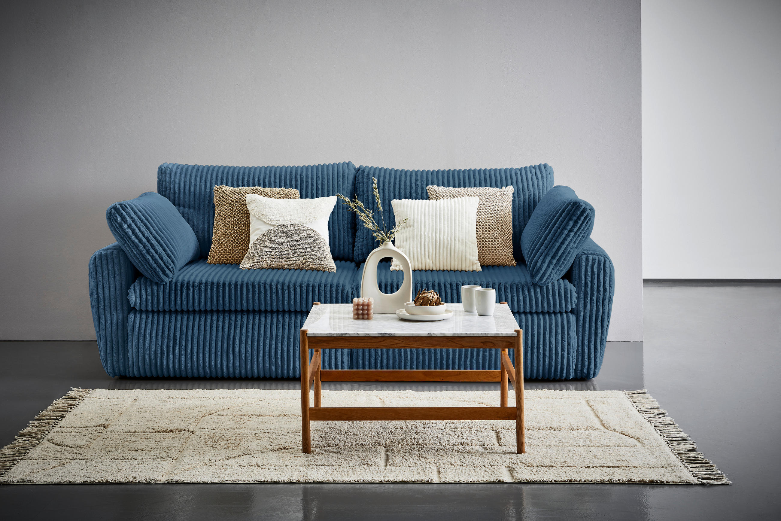 SCHLAFSOFA Cord, Plüsch Blau  - Blau/Schwarz, MODERN, Kunststoff/Textil (240/90/120cm) - Carryhome