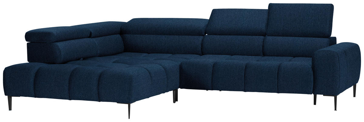 ECKSOFA in Webstoff Dunkelblau  - Schwarz/Dunkelblau, Design, Textil/Metall (216/300cm) - Welnova